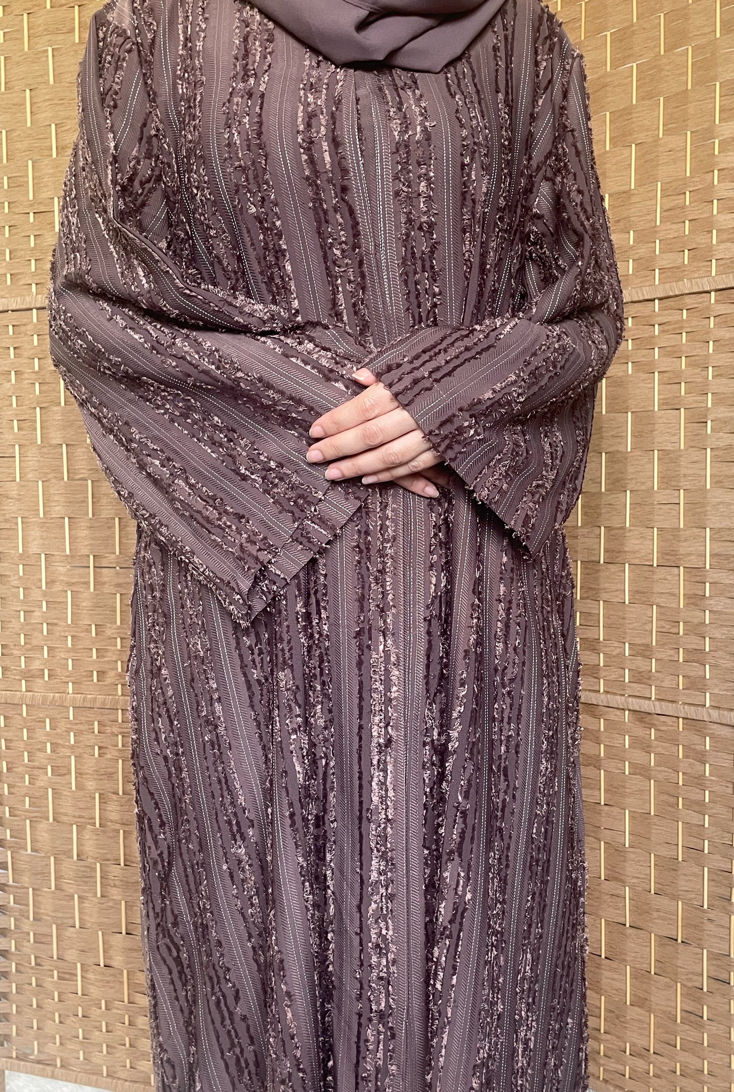 Hawa Abaya - Open Brown abaya with buttons and matching scarf