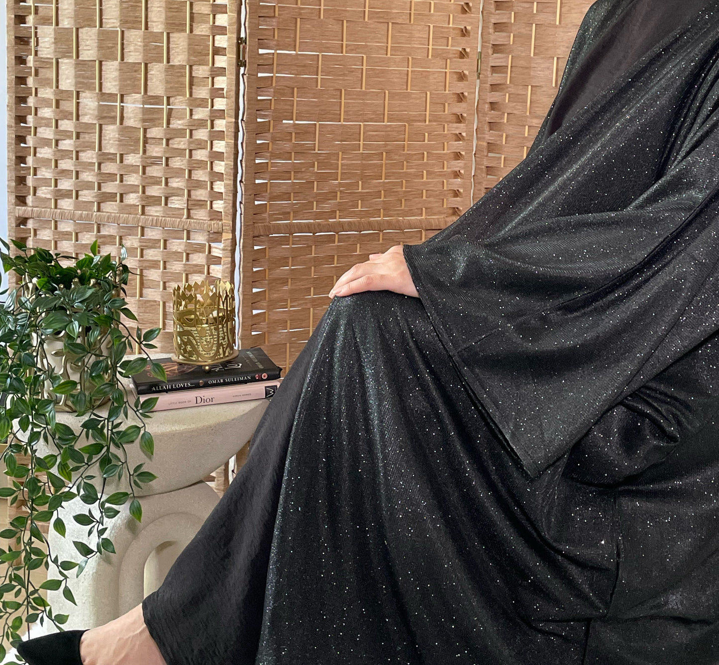 Glamorous Black Sparkly Open Abaya