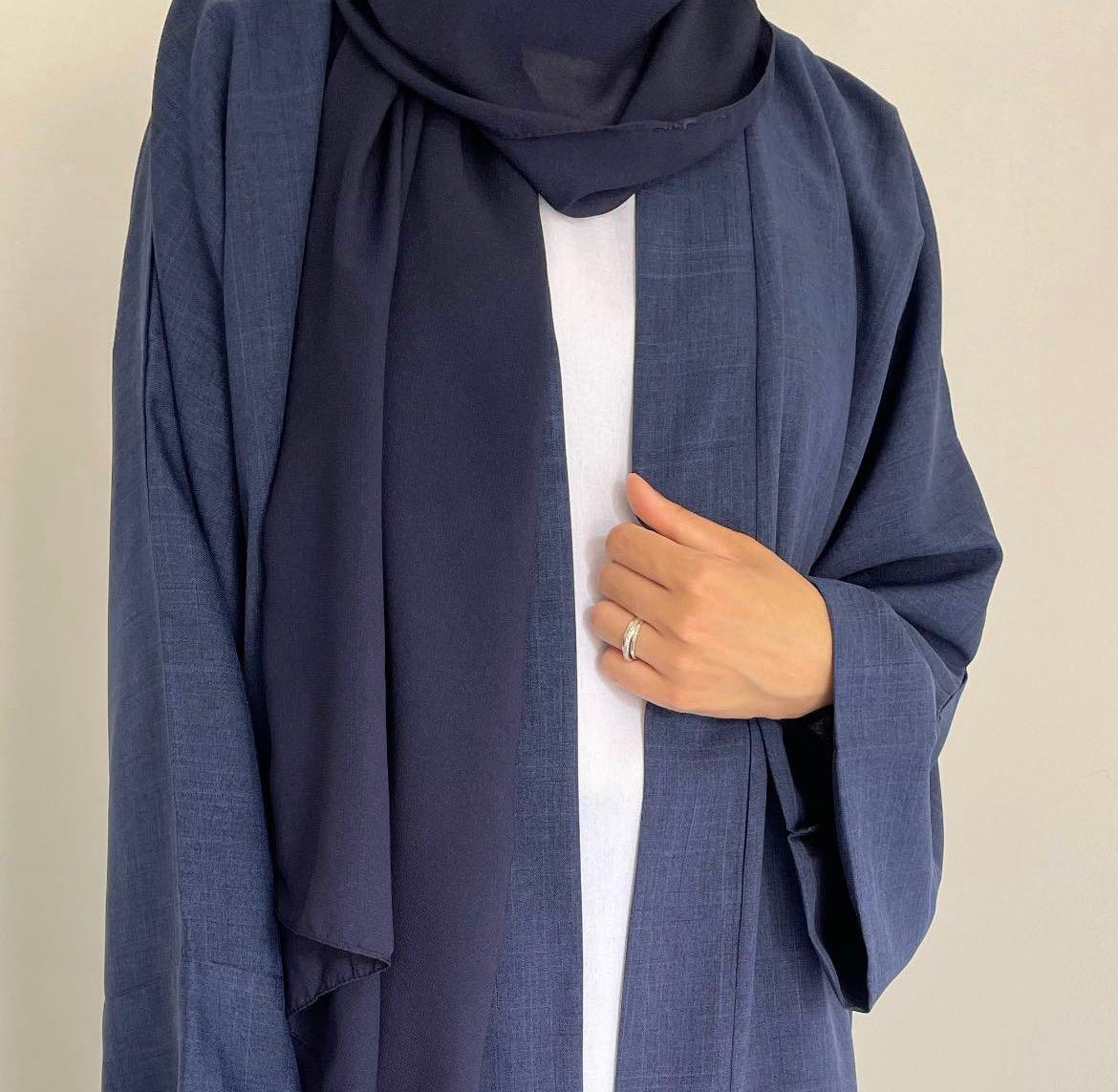 Open linen Abaya set - 52 Blue SALE