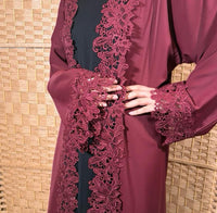 Isma Lace Abaya - Maroon