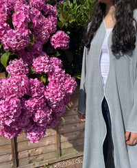 Clearance - Open wavy linen Abaya -Grey(no bow on sleeve)