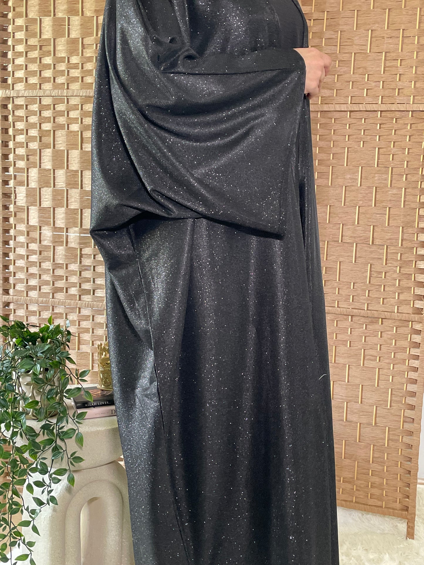 Glamorous Black Sparkly Open Abaya