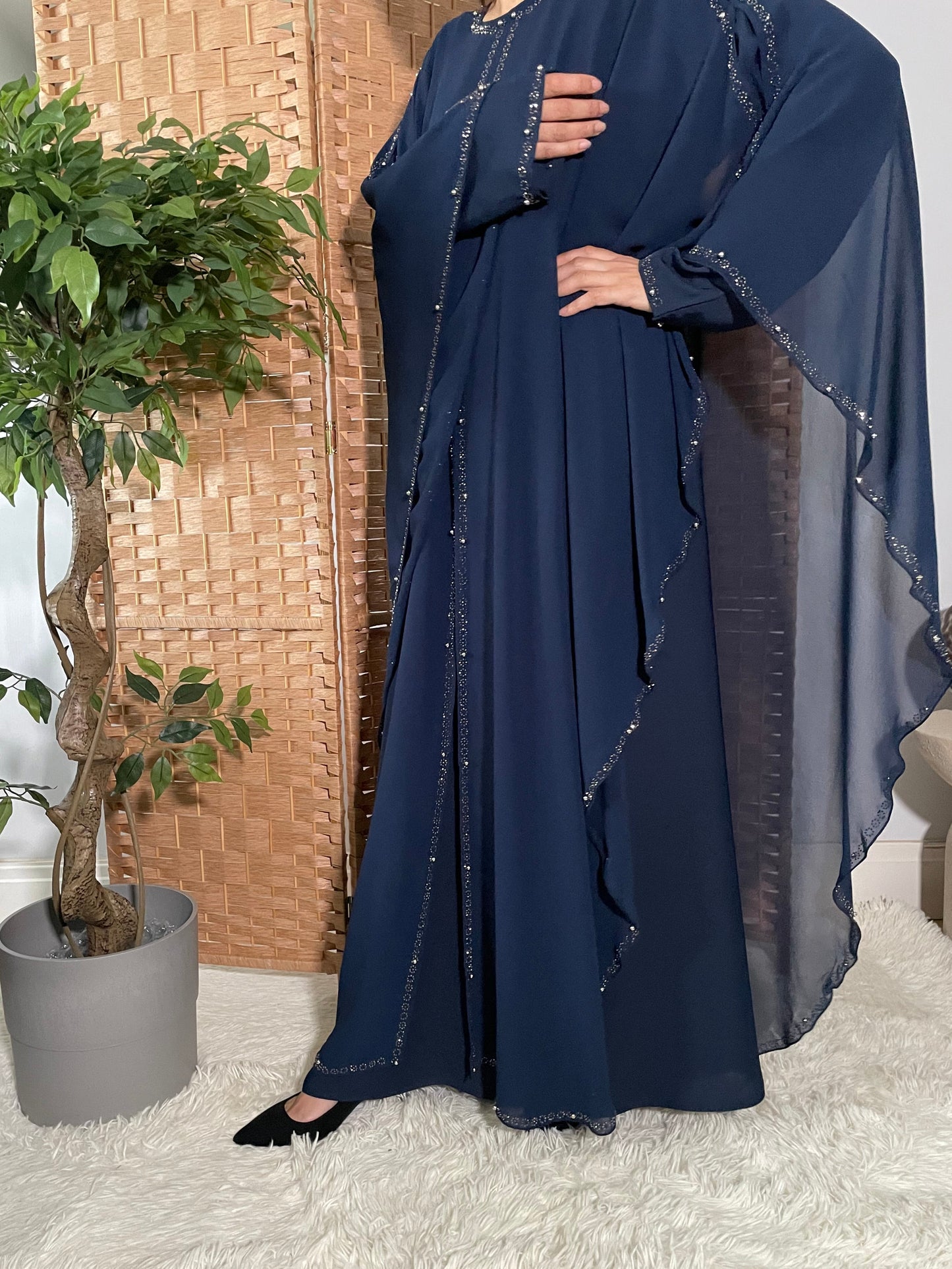 Lina Cape Style Abaya - Blue