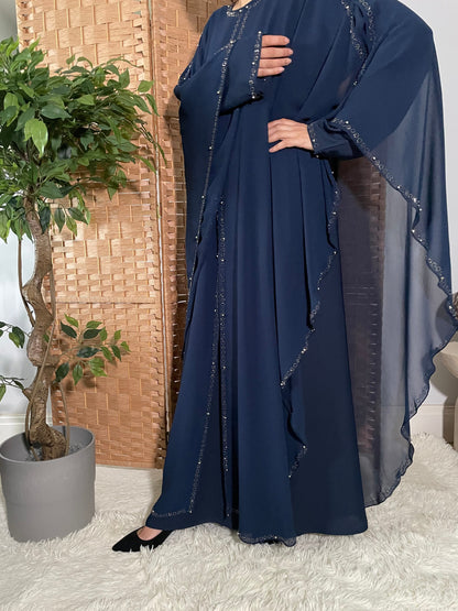 Lina Cape Style Abaya - Blue