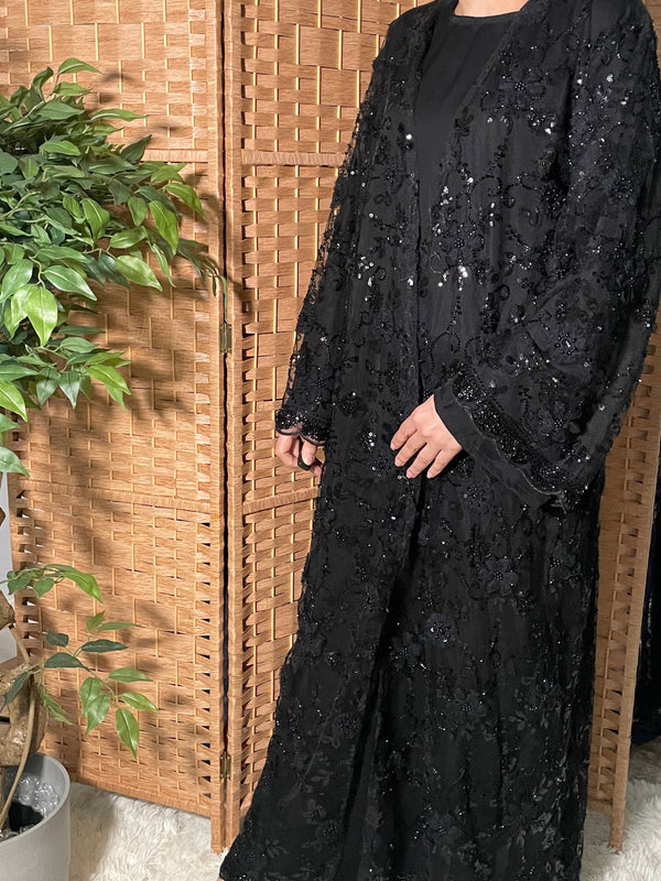Sehar Black Net Abaya