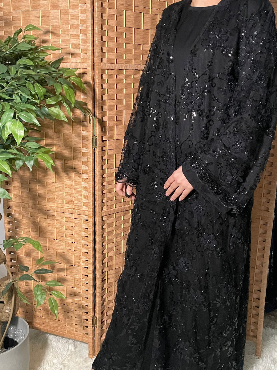 Sehar Black Net Abaya