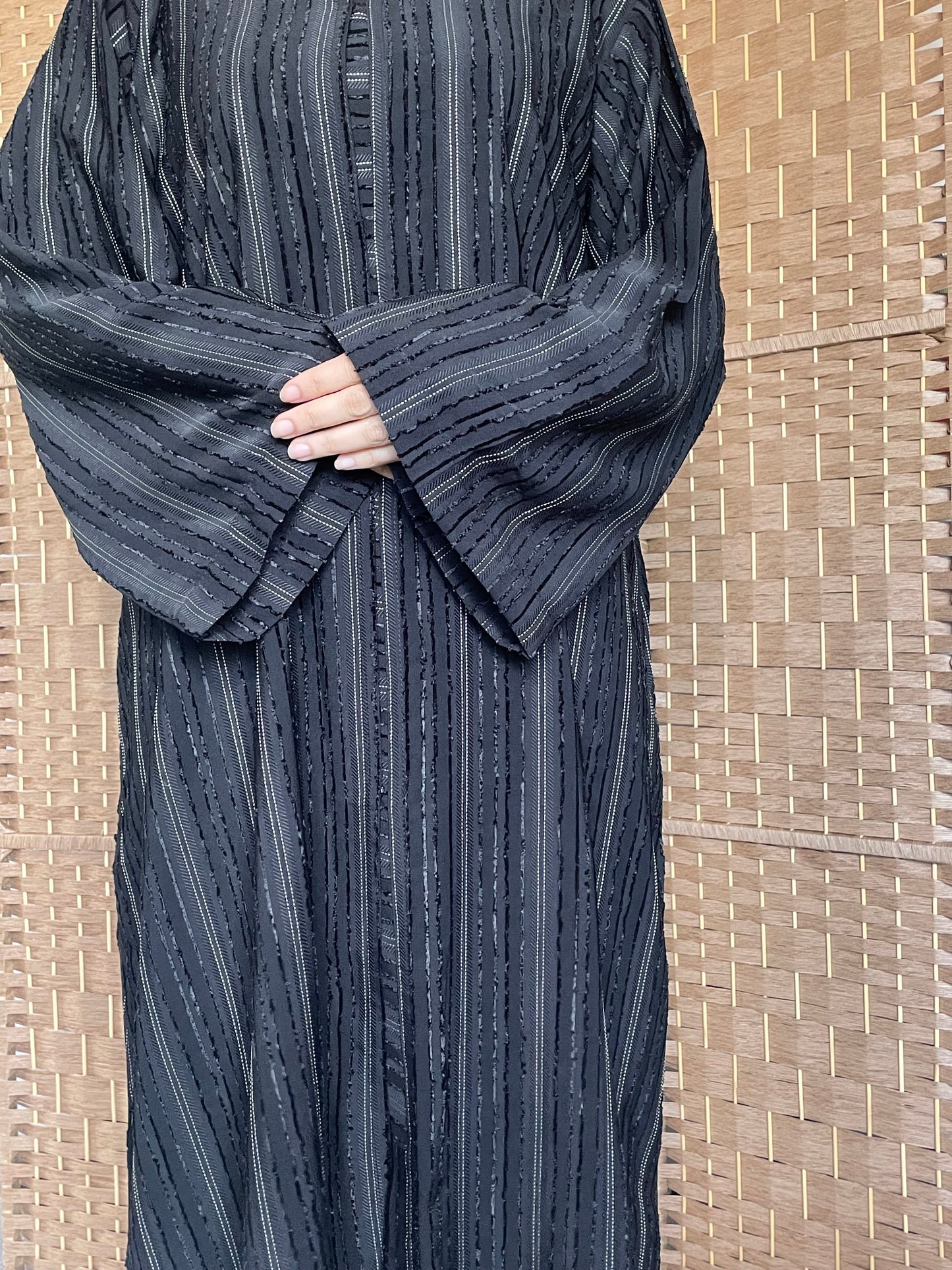 Hawa Abaya - Black Open abaya with buttons and matching scarf