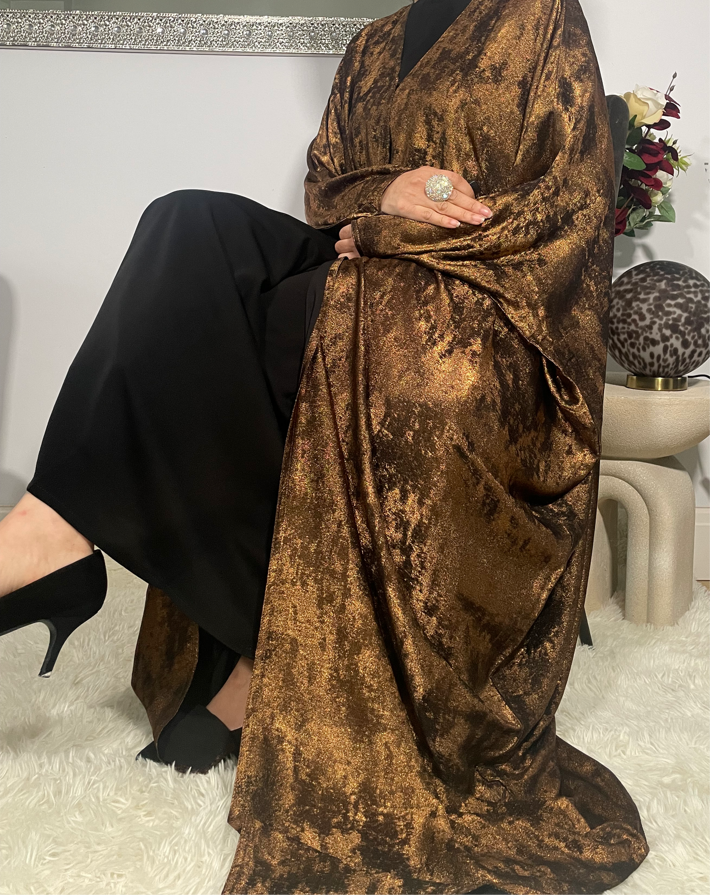 Noreen Fariha Abaya- Black & Copper Gold