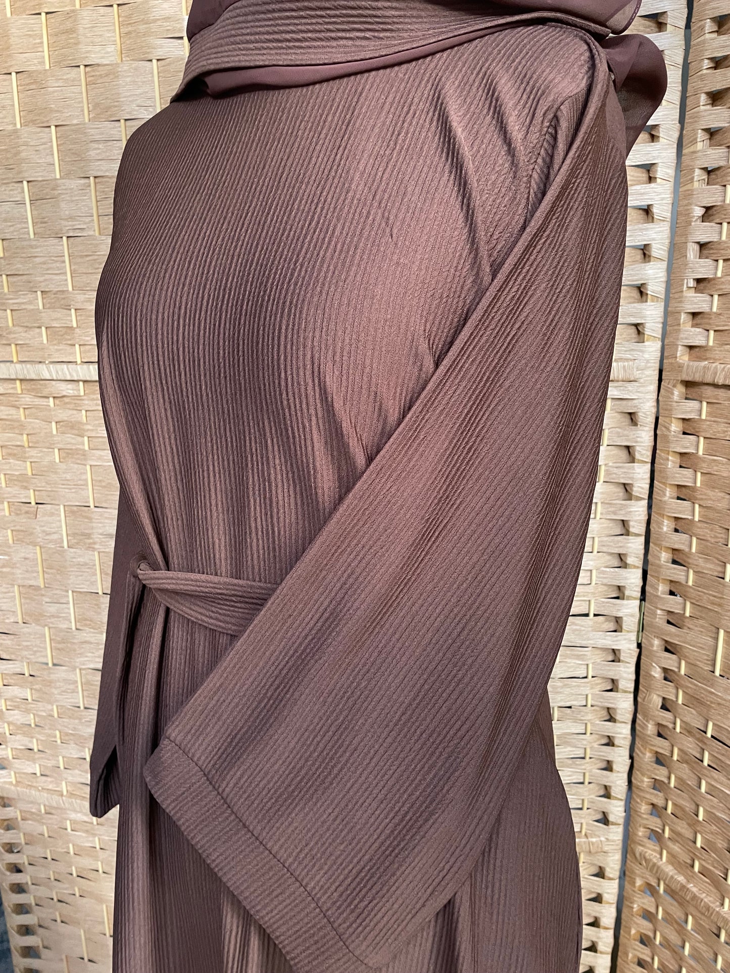 Brown Ribbed Abaya