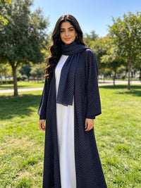 Polka Dot Abaya- Mavy Blue