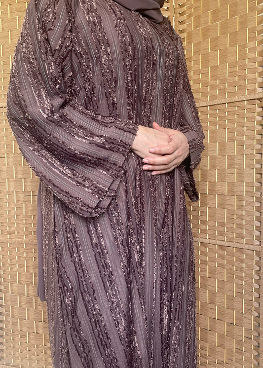 Hawa Abaya - Open Brown abaya with buttons and matching scarf