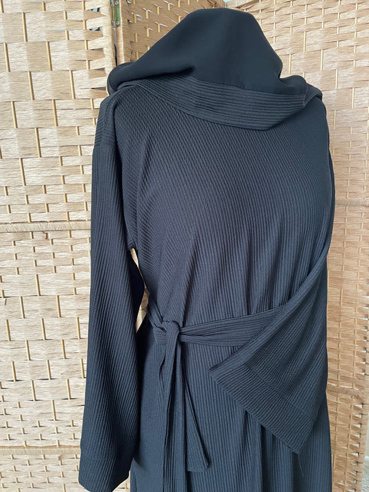 Black Ribbed Abaya
