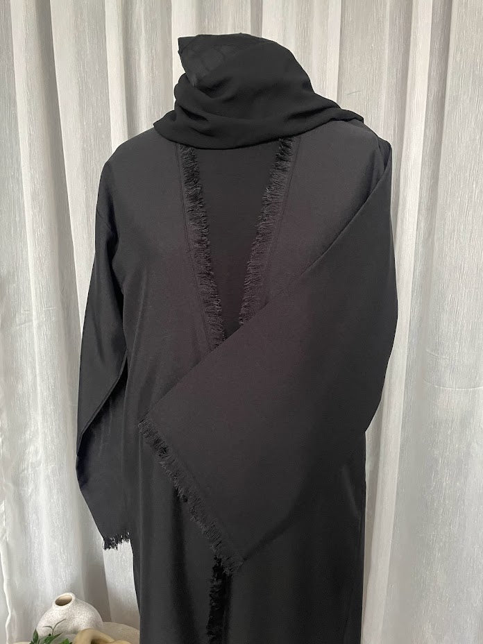 Jasmin-Open Frayed  Abaya- Black