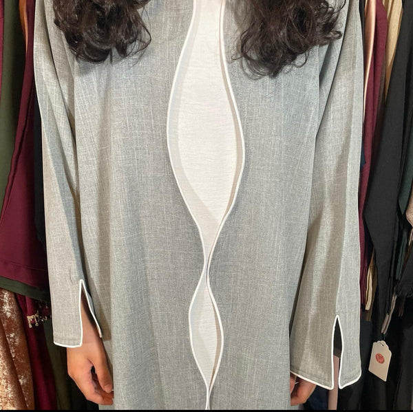 Myra - Grey Linen open Abaya (Sale )