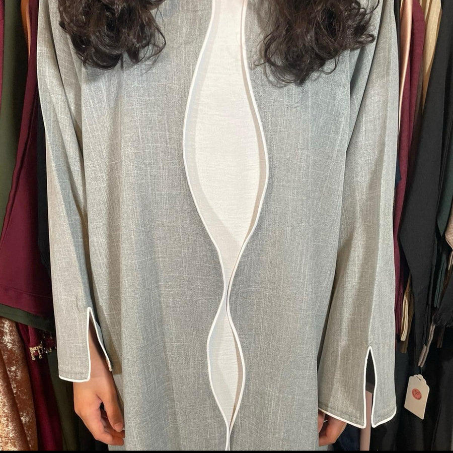 Myra - Grey Linen open Abaya (Sale )