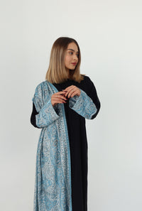 Nida Abaya with Pashmina on side. Blue