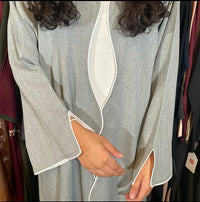 Myra - Grey Linen open Abaya (Sale ) — Image 2