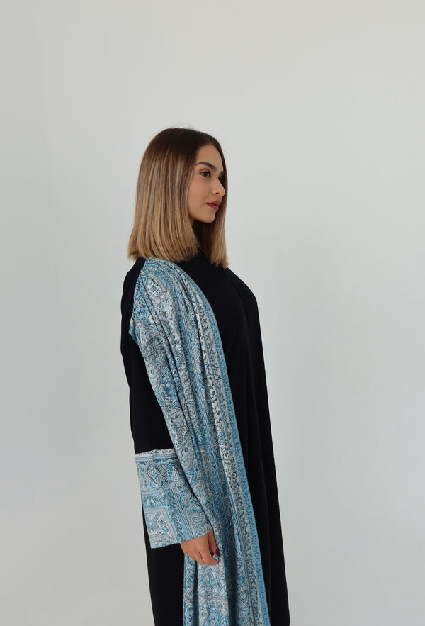 Nida Abaya with Pashmina on side. Blue
