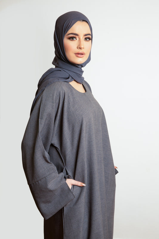Classic Linen Abaya- Charcoal Grey SALE