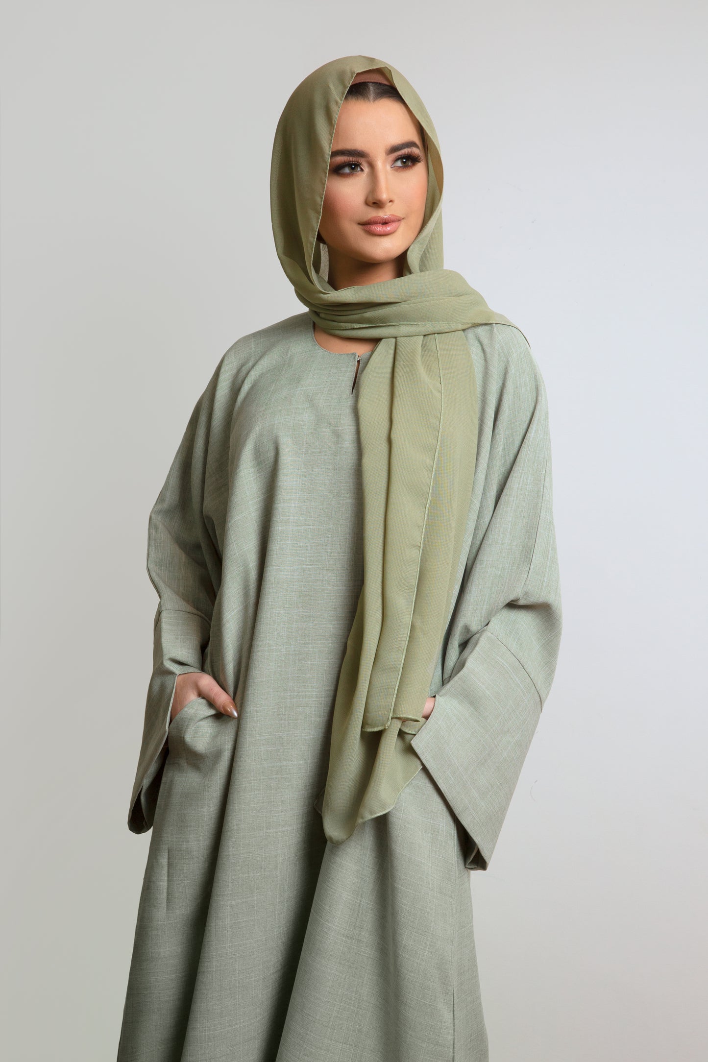 Classic Linen Abaya- Light Sage Green