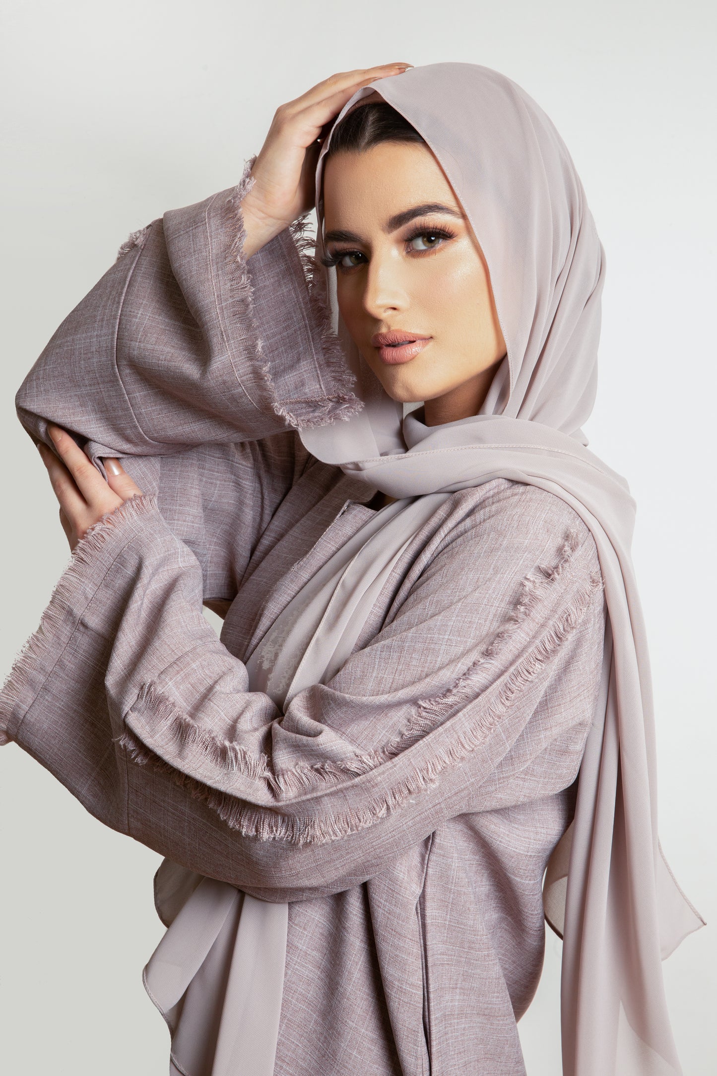 Frayed Linen Abaya Mauve SALE