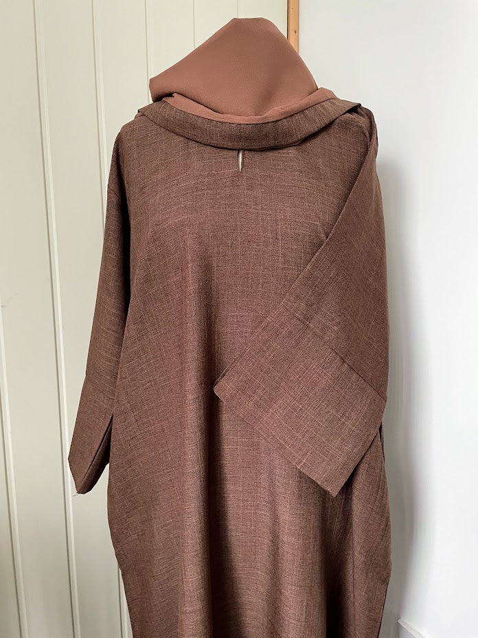 Classic Linen Abaya- Brown  SALE