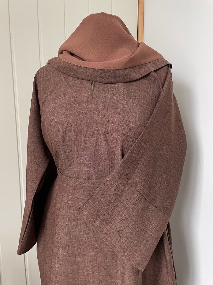 Classic Linen Abaya- Brown  SALE