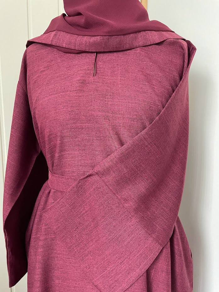 Classic Linen Abaya- Burgundy Pink SALE