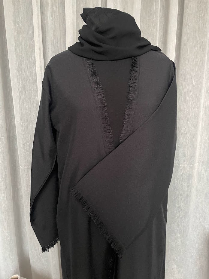 Jasmin-Open Frayed  Abaya- Black